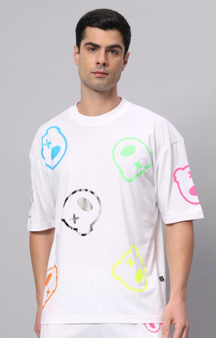 GRIFFEL | Men's White Printed Boxy T-Shirt