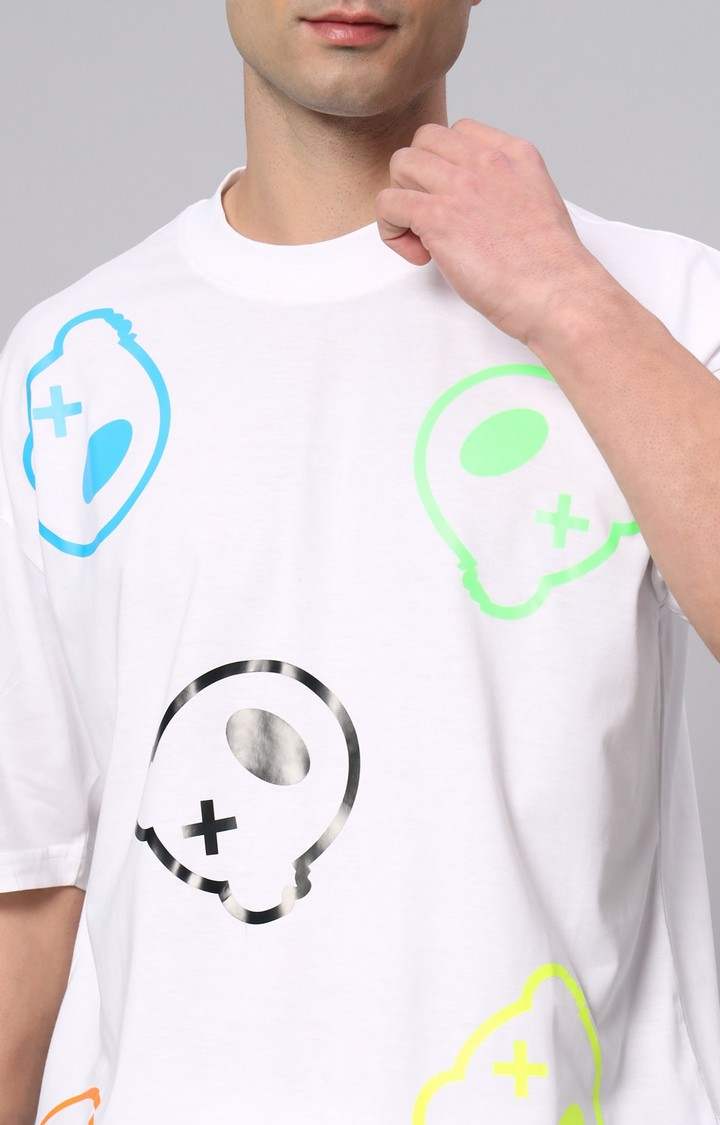 Men's White Printed Boxy T-Shirt