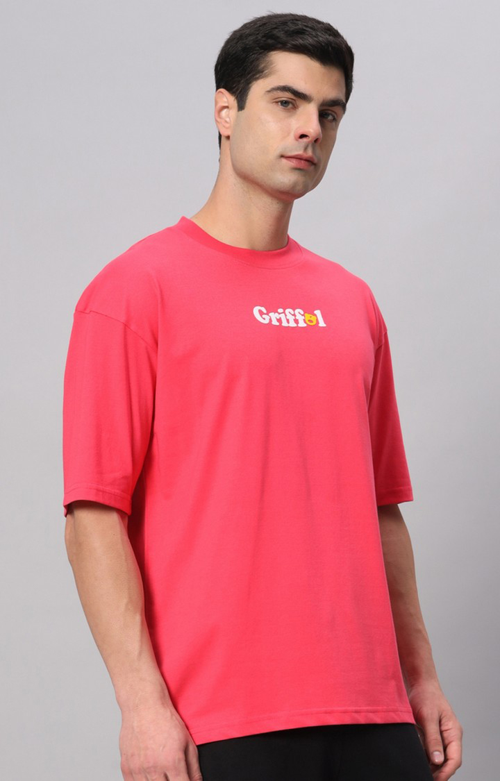 Men's Pink Cotton Loose Printed   Boxy T-Shirt s