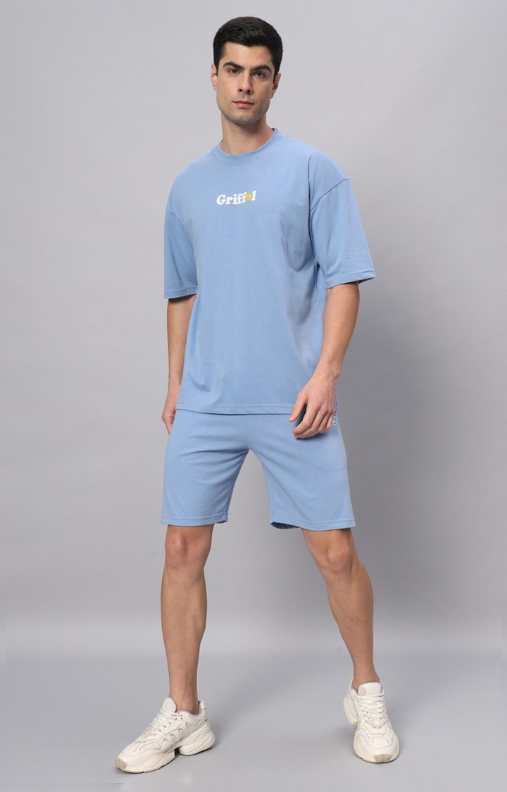 Men's Blue Printed Activewear T-Shirts