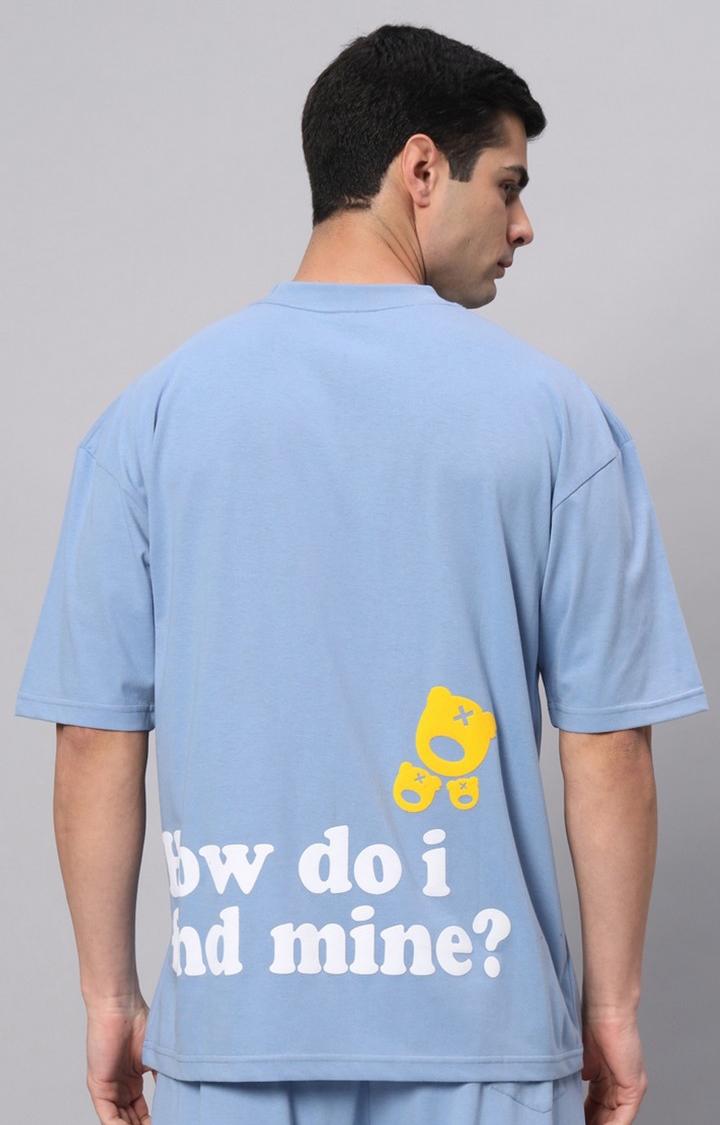 GRIFFEL | Men's Blue Cotton Loose Printed   Activewear T-Shirts