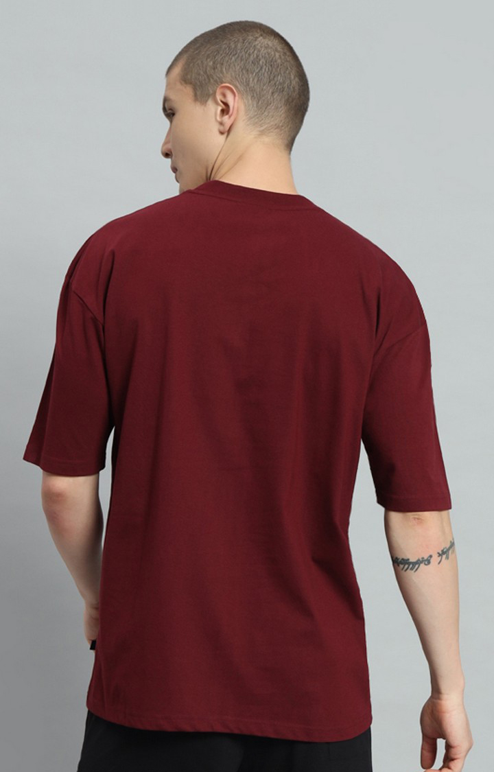 Men's Maroon Printed Oversized T-Shirts