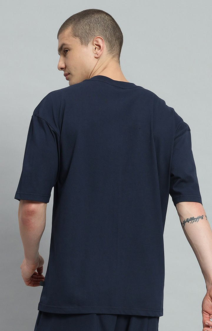 Men's Navy Printed Oversized T-Shirts