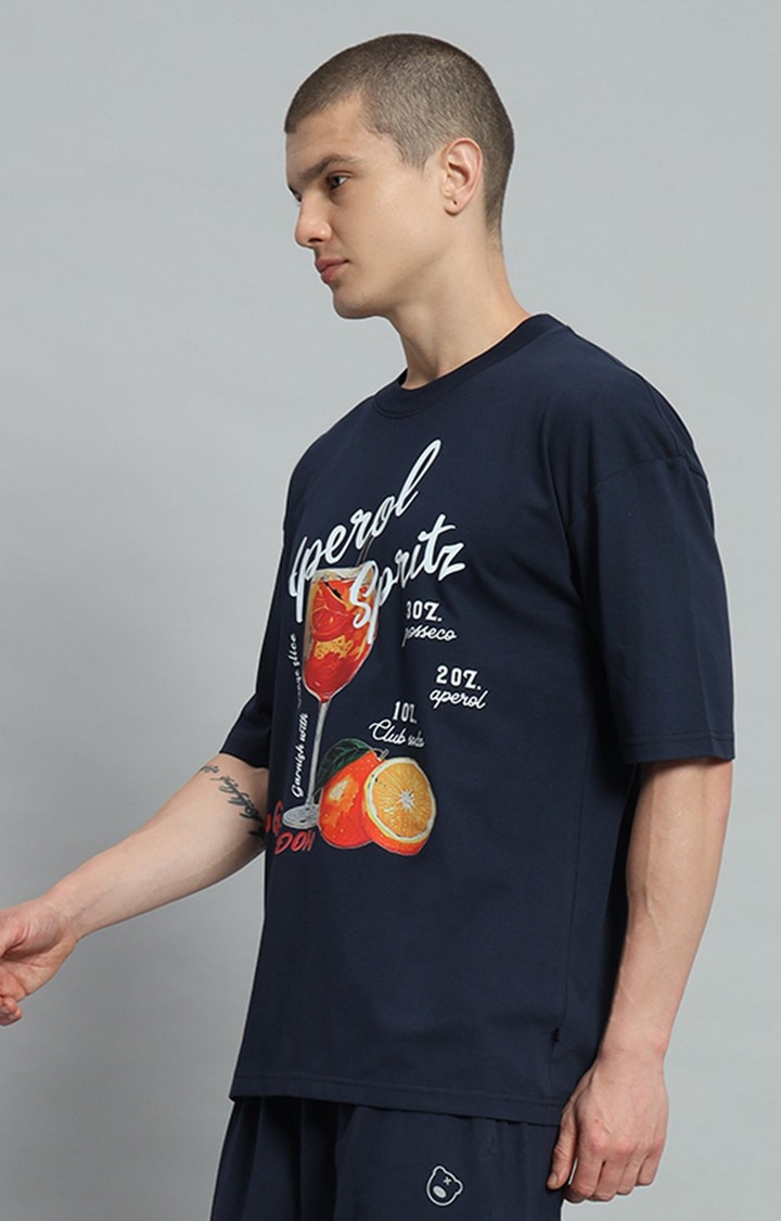Men's Navy Printed Oversized T-Shirts