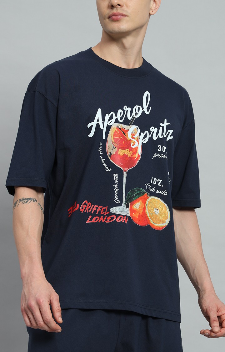 Men's Navy Printed Oversized T-Shirts