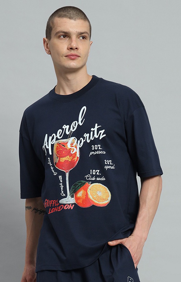 Men's Navy Printed Oversized T-Shirts