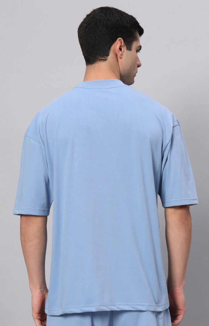 Men's Blue Printed Boxy T-Shirt