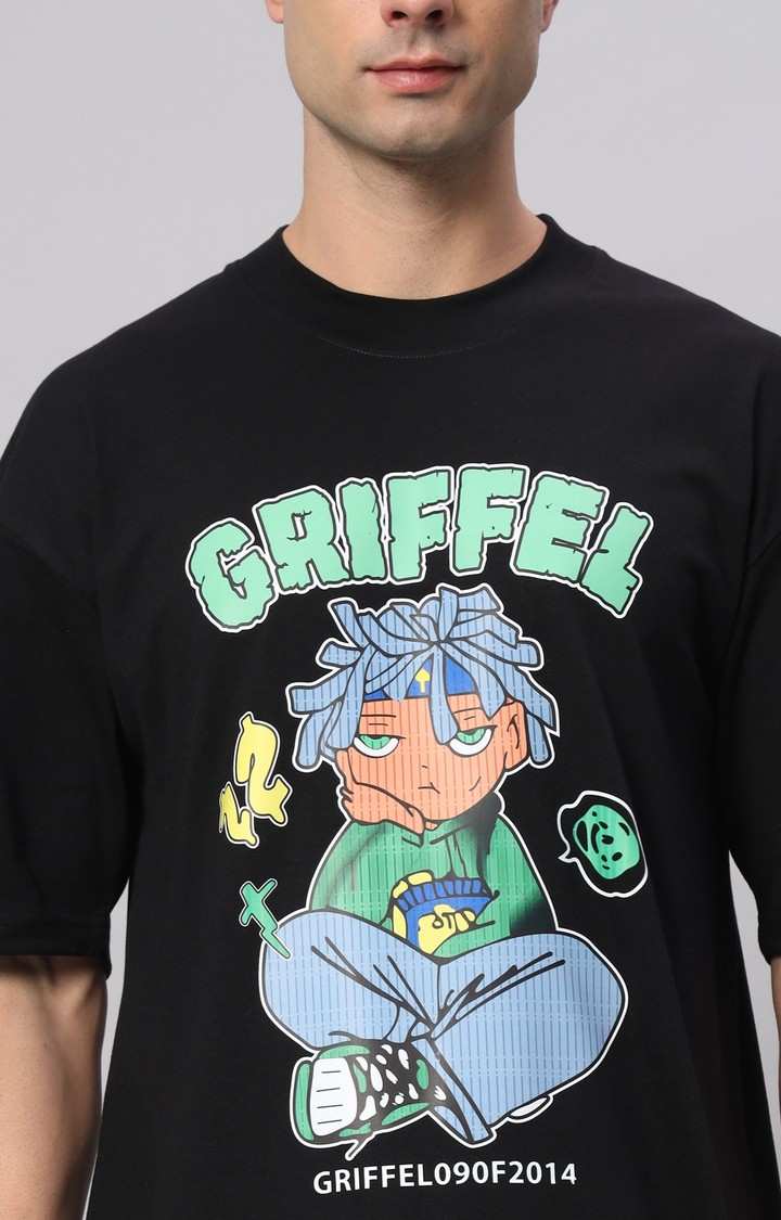 Men's Black Printed Boxy T-Shirt