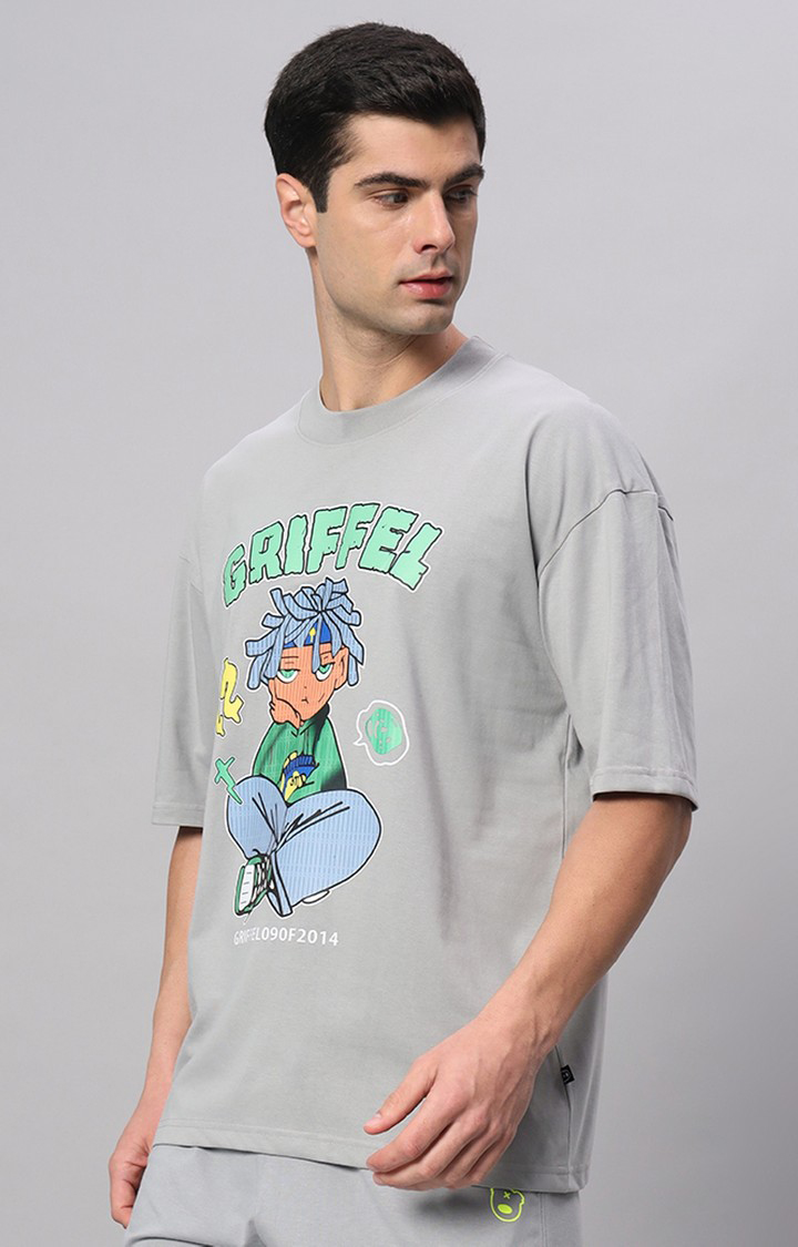 Men's Grey Printed Boxy T-Shirt