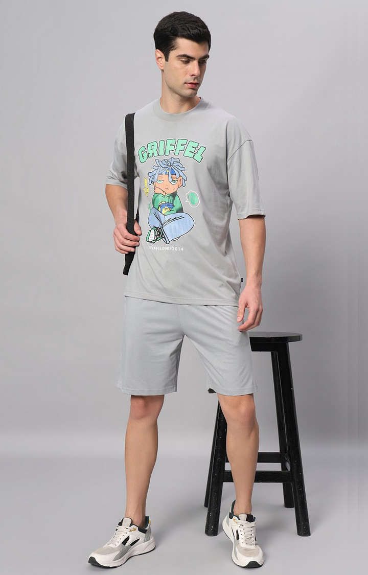 Men's Grey Printed Boxy T-Shirt