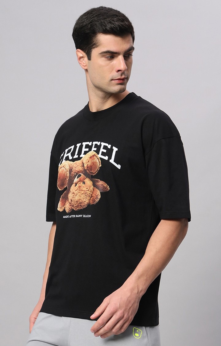 Men's Black Printed Boxy T-Shirt