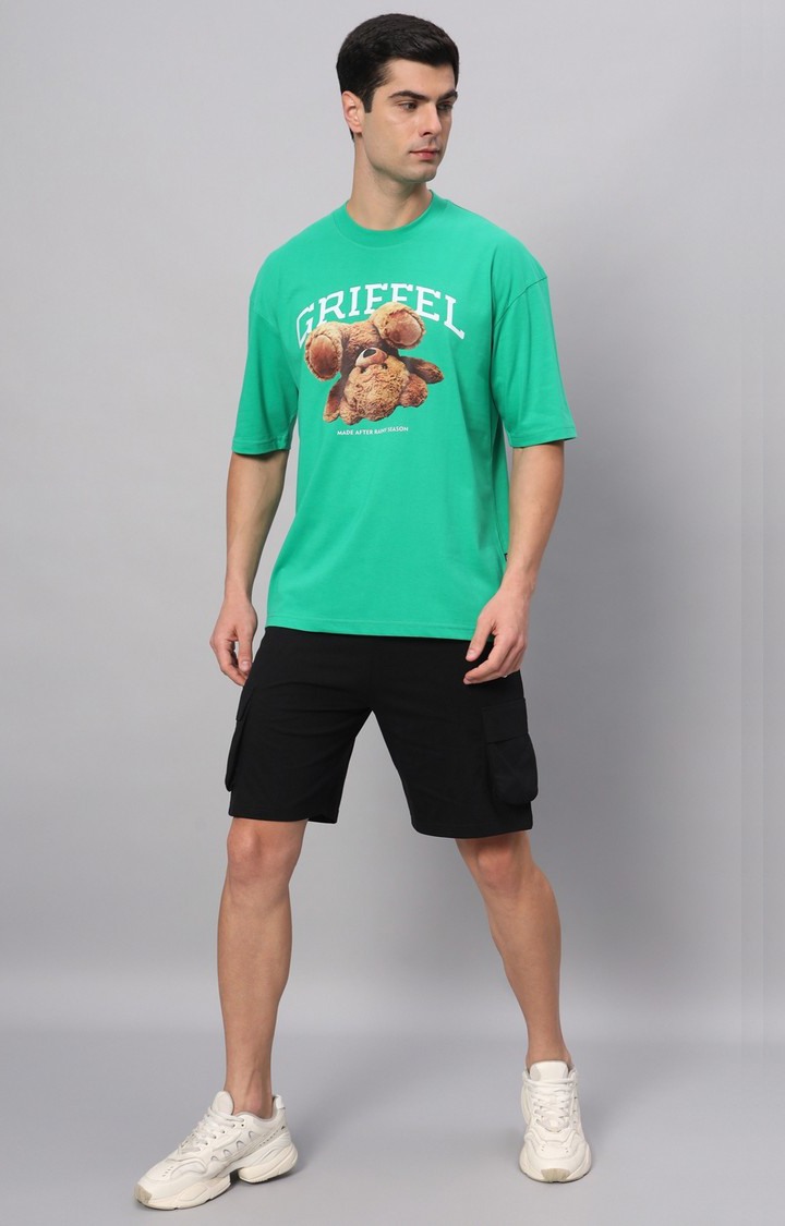 Men's Green Printed Boxy T-Shirt