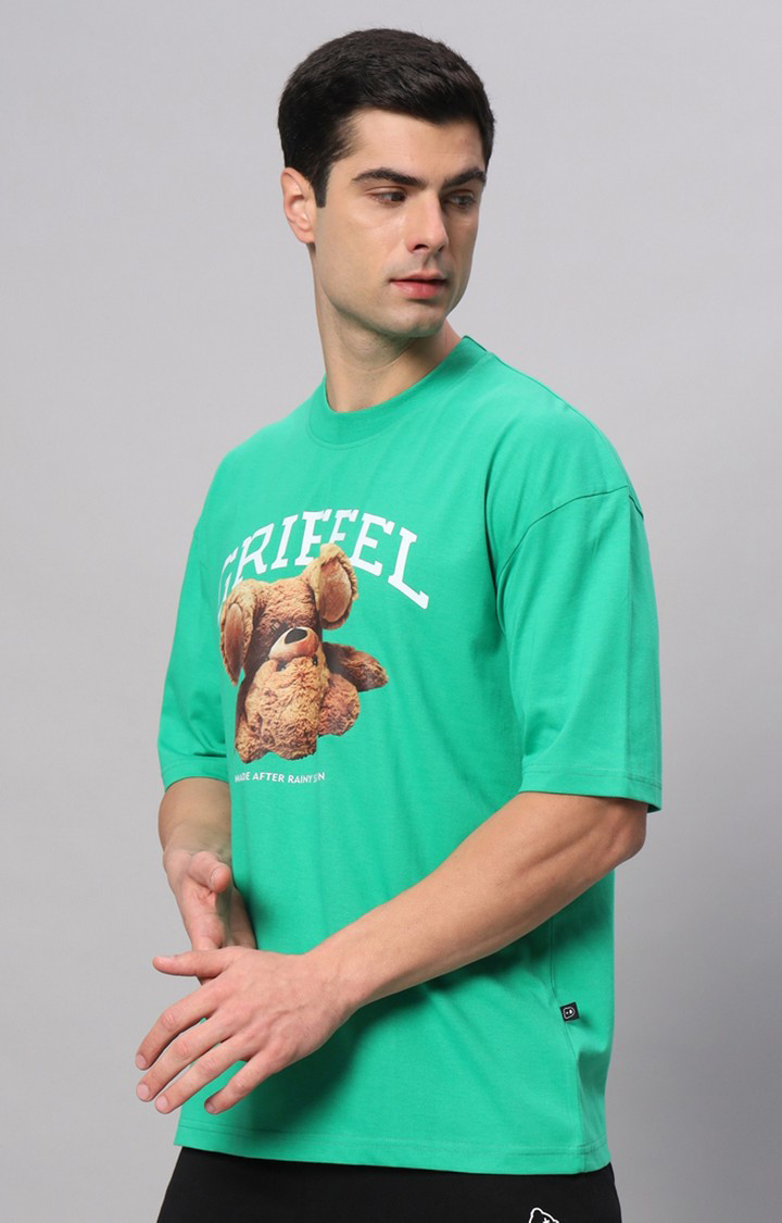 Men's Green Printed Boxy T-Shirt