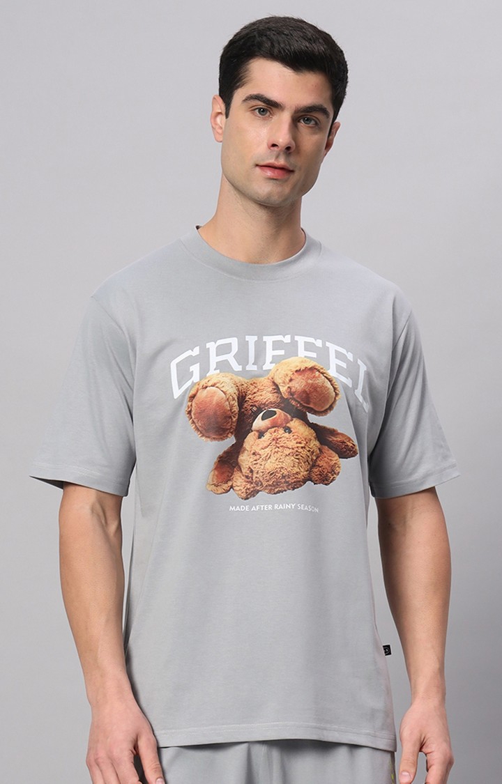 Men's Grey Printed Boxy T-Shirt