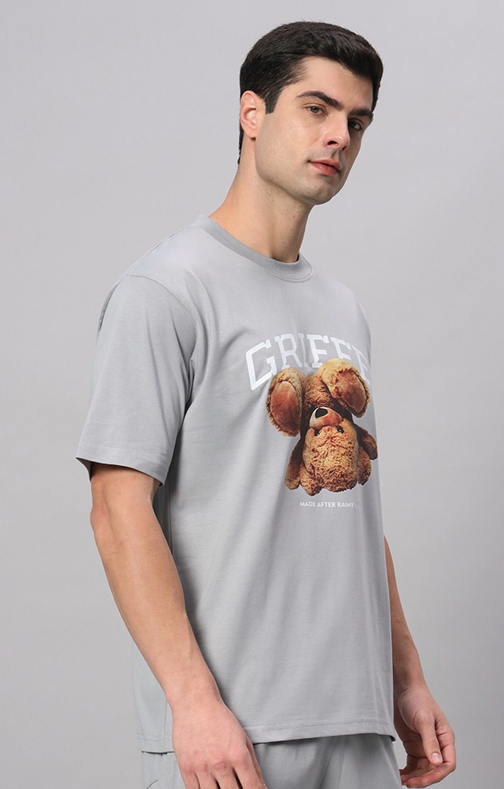 Men's Grey Printed Boxy T-Shirt