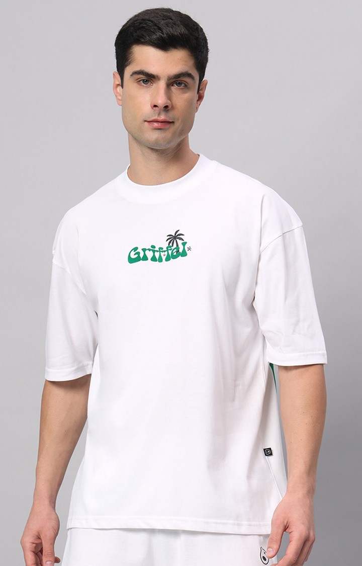 Men's White Printed Boxy T-Shirt