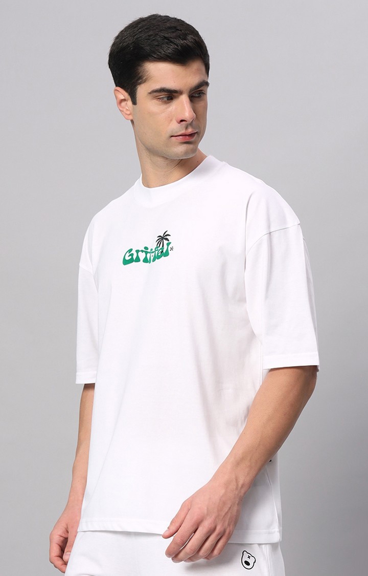 Men's White Printed Boxy T-Shirt