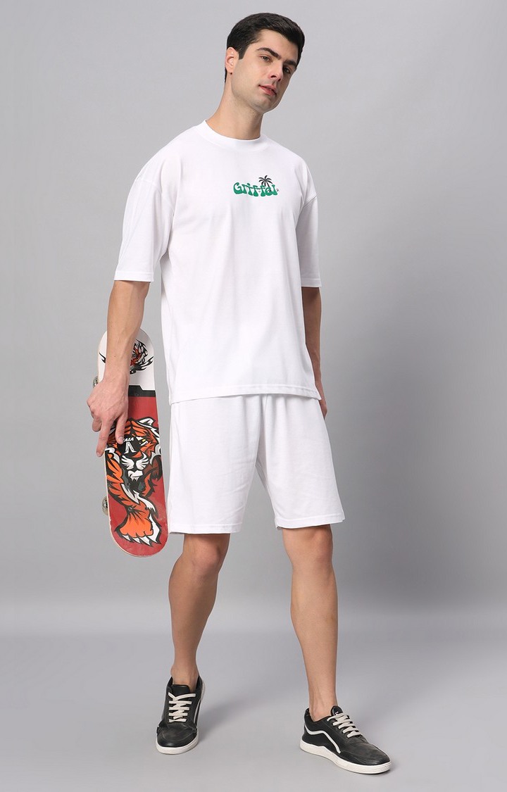 Men's White Printed Boxy T-Shirt