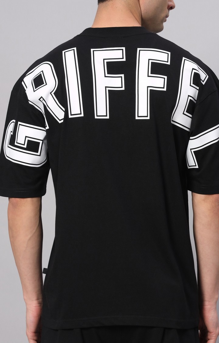 Men's Black Printed Boxy T-Shirt