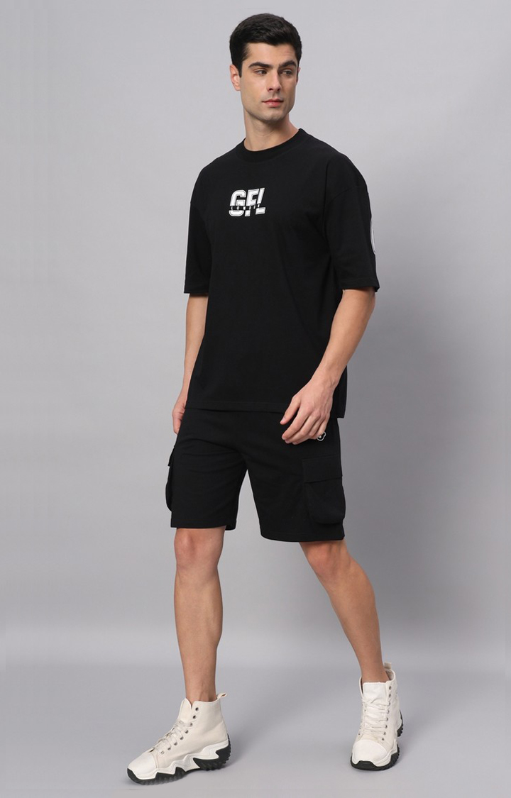 Men's Black Printed Boxy T-Shirt