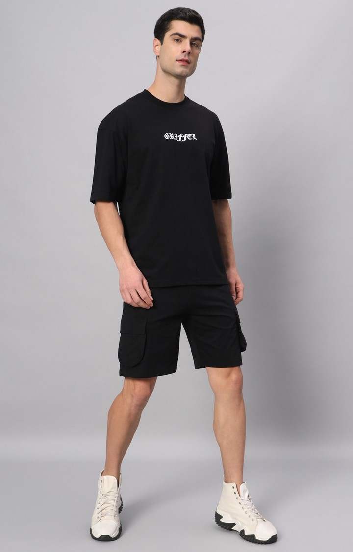 Men's Black Printed Boxy T-Shirt