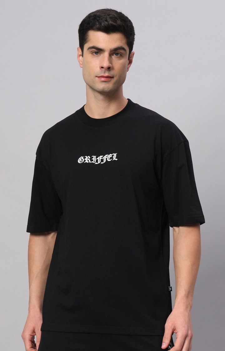 Men's Black Printed Boxy T-Shirt