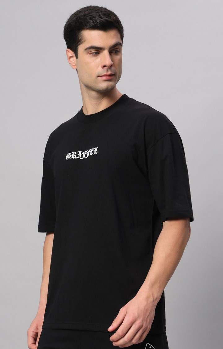 Men's Black Printed Boxy T-Shirt