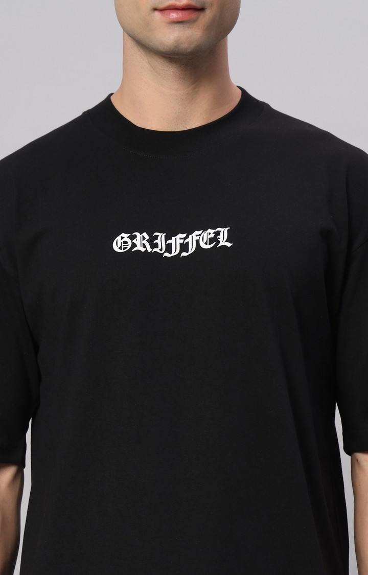 Men's Black Printed Boxy T-Shirt