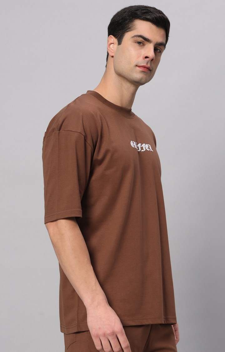 Men's Brown Printed Boxy T-Shirt