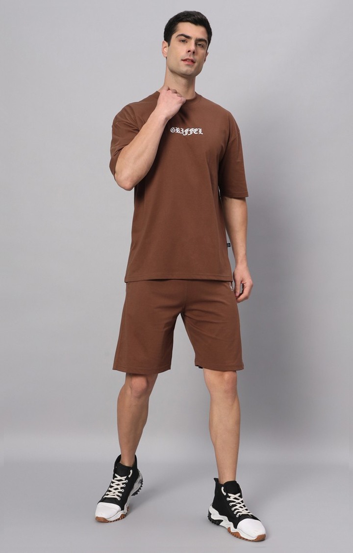 Men's Brown Printed Boxy T-Shirt