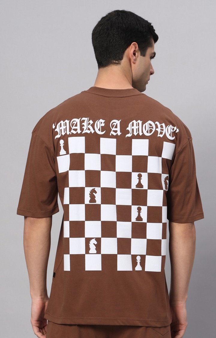 GRIFFEL | Men's Brown Printed Boxy T-Shirt
