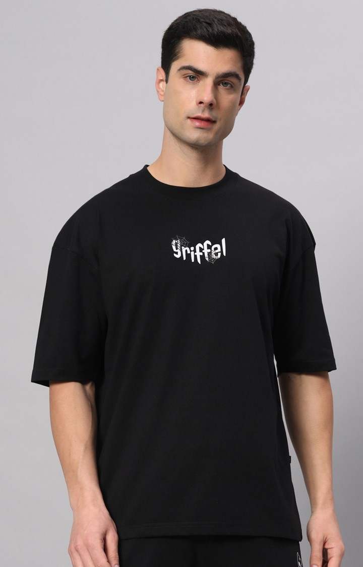 Men's Black Printed Boxy T-Shirt