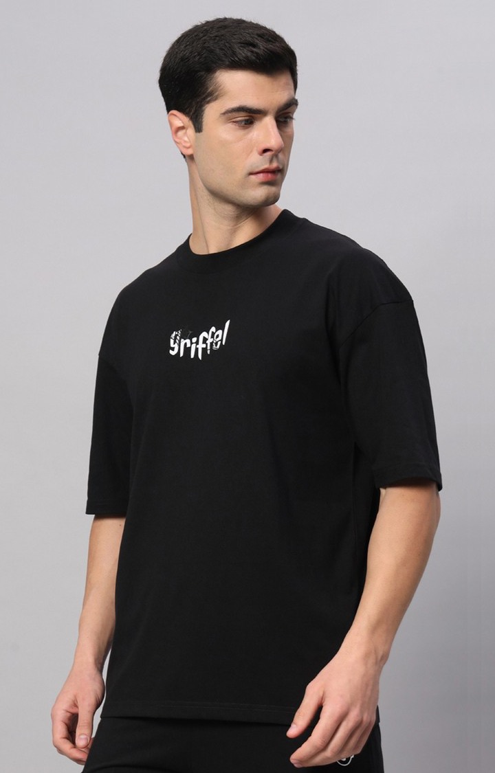 Men's Black Printed Boxy T-Shirt