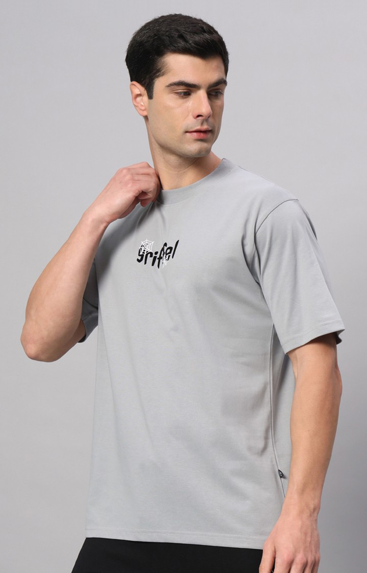 Men's Grey Printed Boxy T-Shirt