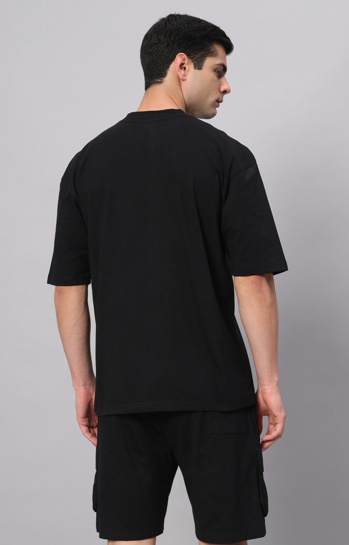 Men's Black Typographic Boxy T-Shirt