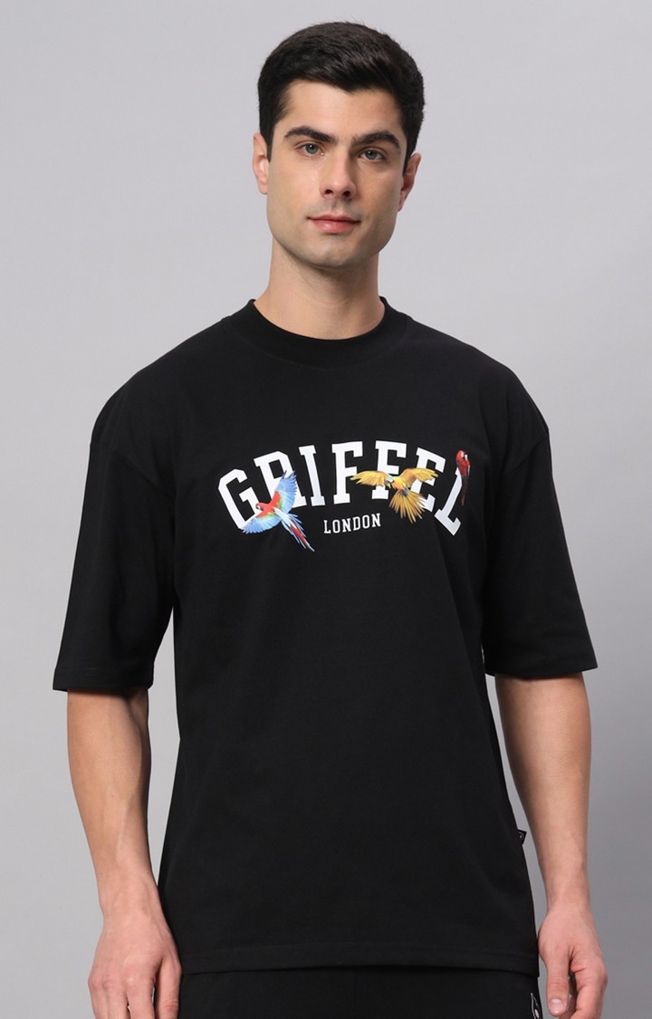 GRIFFEL | Men's Black Typographic Boxy T-Shirt