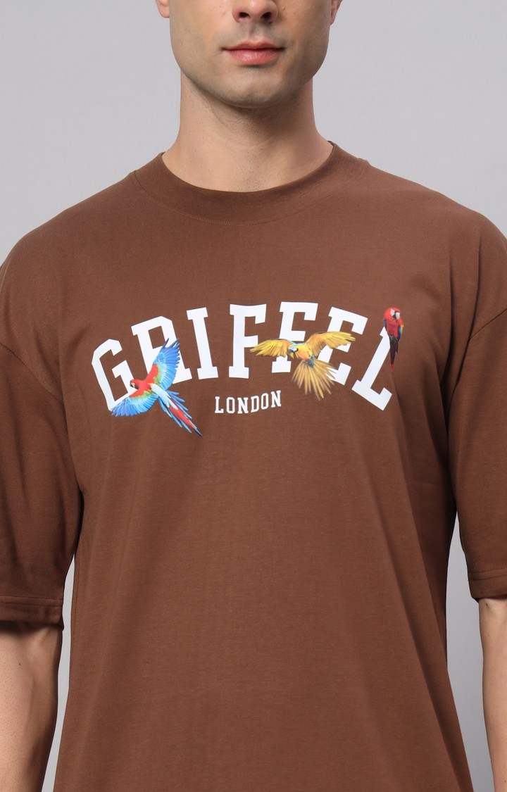 Men's Brown Printed Boxy T-Shirt