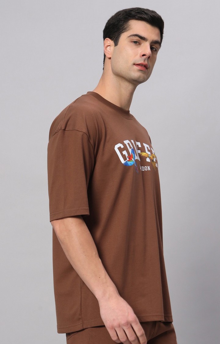 Men's Brown Printed Boxy T-Shirt