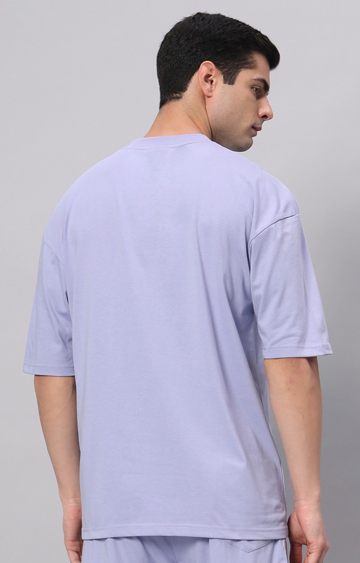 Men's Blue Printed Boxy T-Shirt