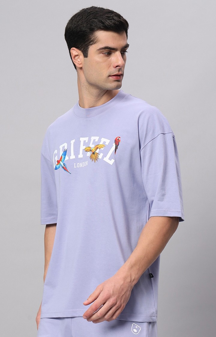 Men's Blue Printed Boxy T-Shirt