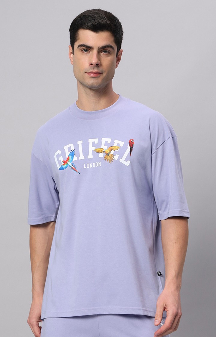 GRIFFEL | Men's Blue Cotton Loose Printed   Boxy T-Shirt s