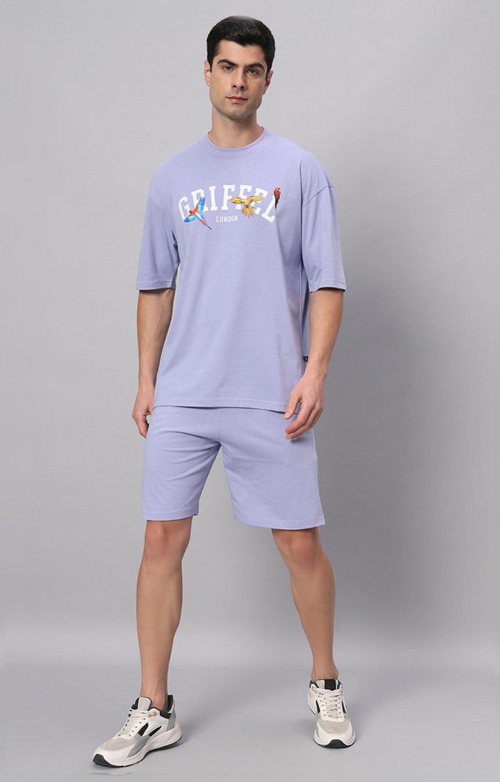 Men's Blue Printed Boxy T-Shirt