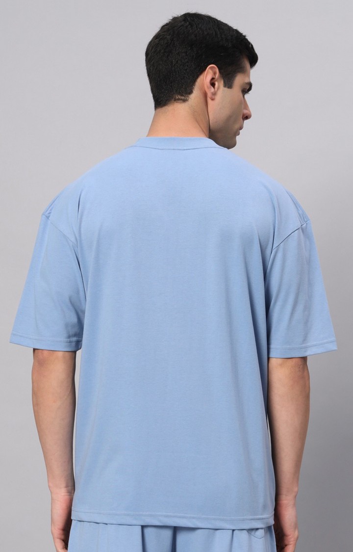 Men's Blue Printed Boxy T-Shirt