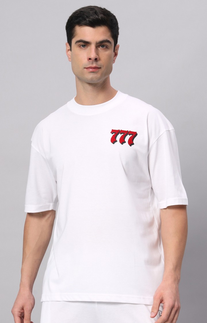 Men's White Printed Boxy T-Shirt