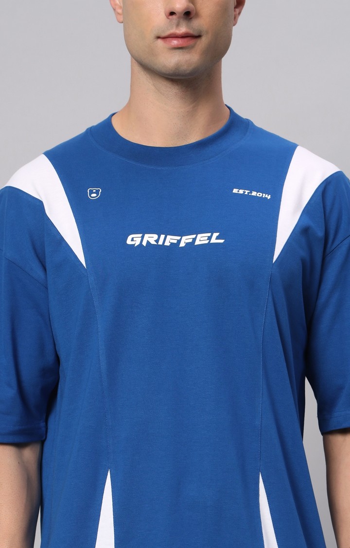 Men's Blue Printed Boxy T-Shirt