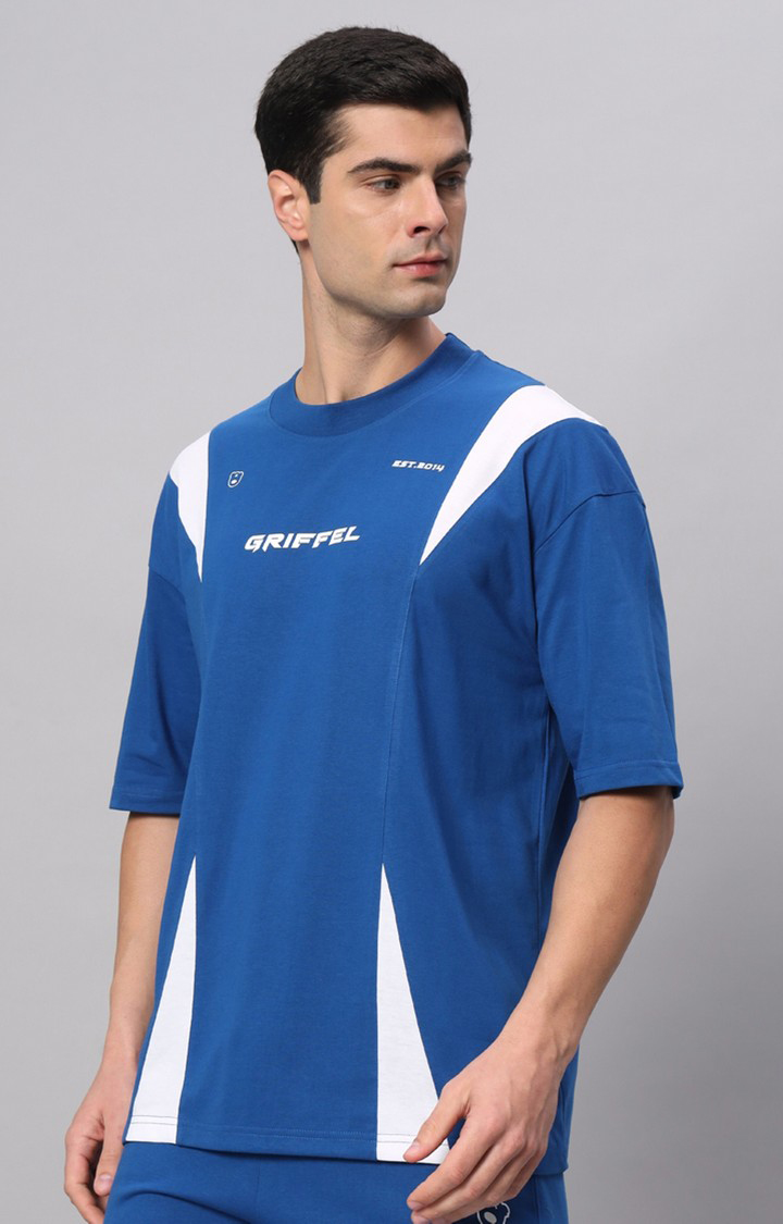 Men's Blue Printed Boxy T-Shirt