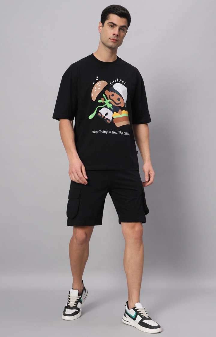 Men's Black Printed Boxy T-Shirt
