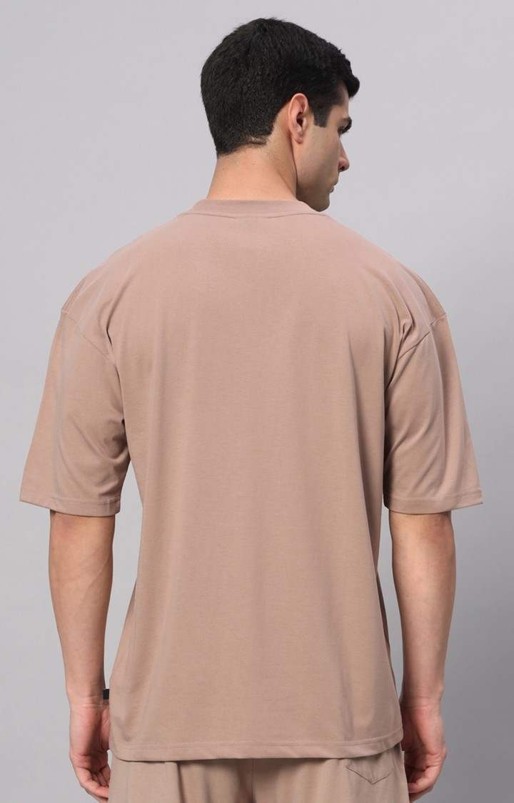 Men's Beige Printed Boxy T-Shirt