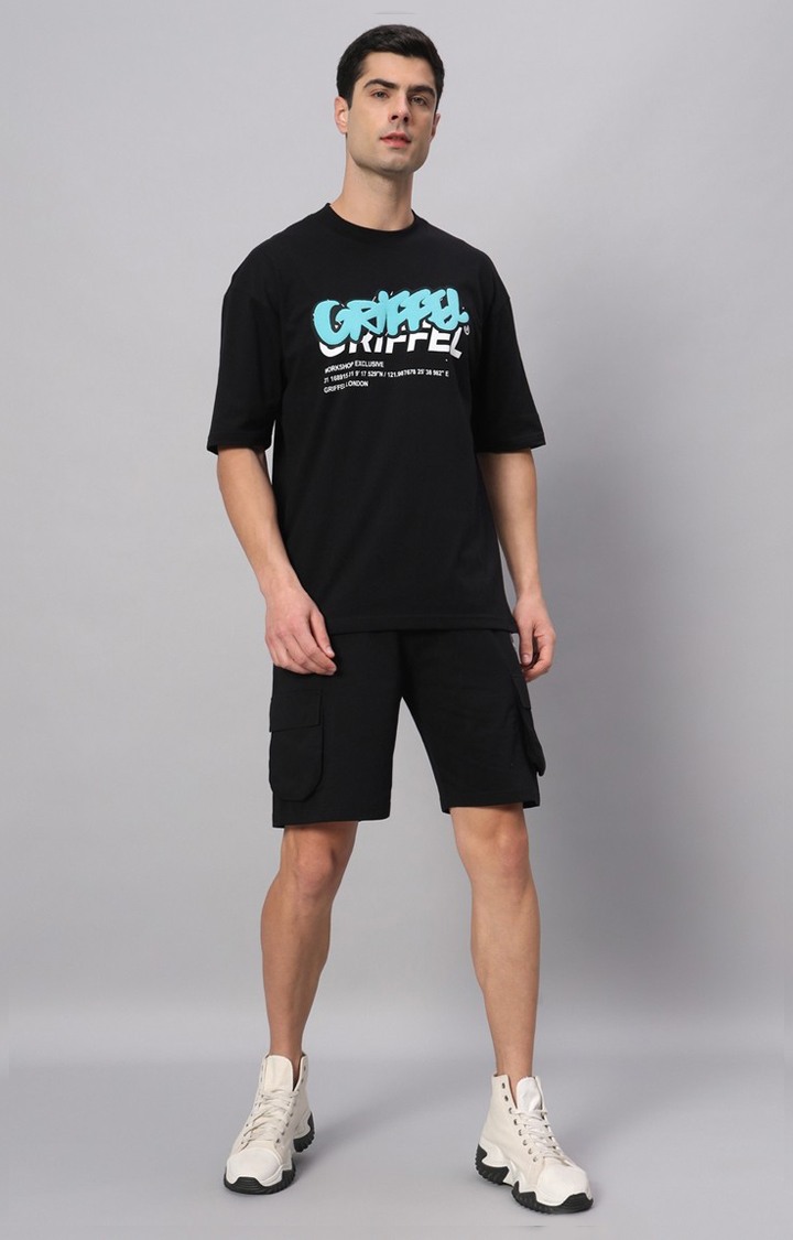 Men's Black Printed Boxy T-Shirt