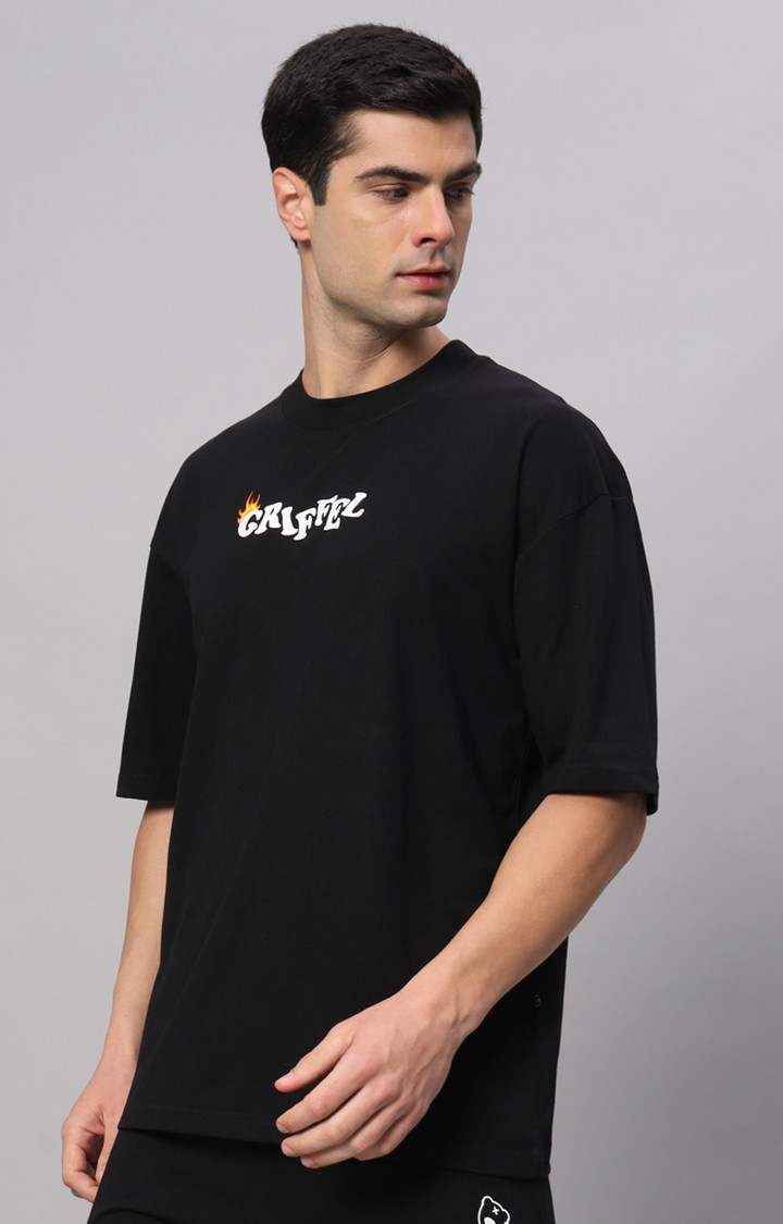 Men's Black Printed Boxy T-Shirt